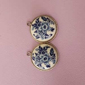 White and blue floral earrings/pendants